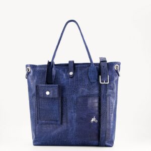 Blue Leather Tote Bag