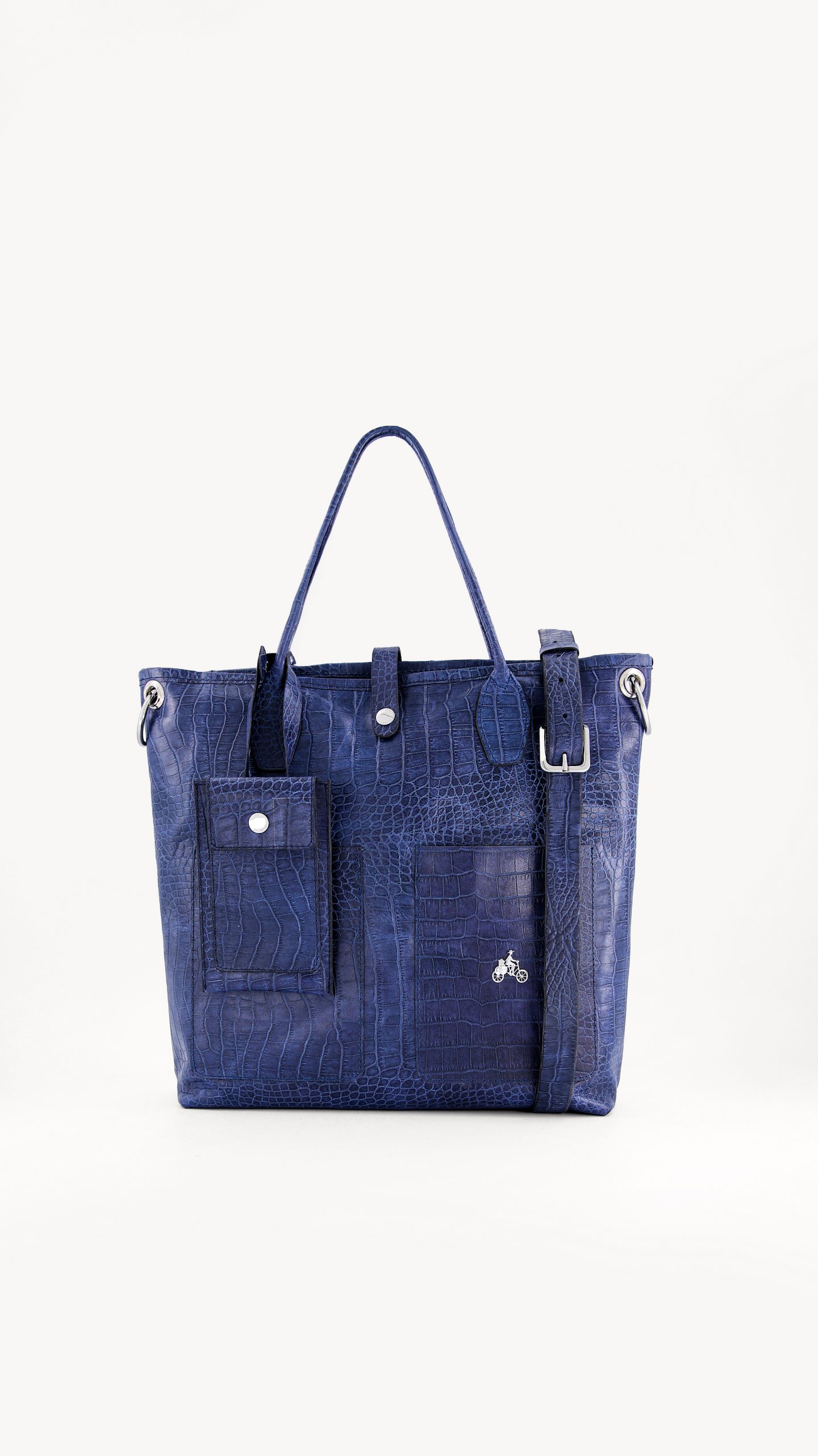 Blue Leather Tote Bag